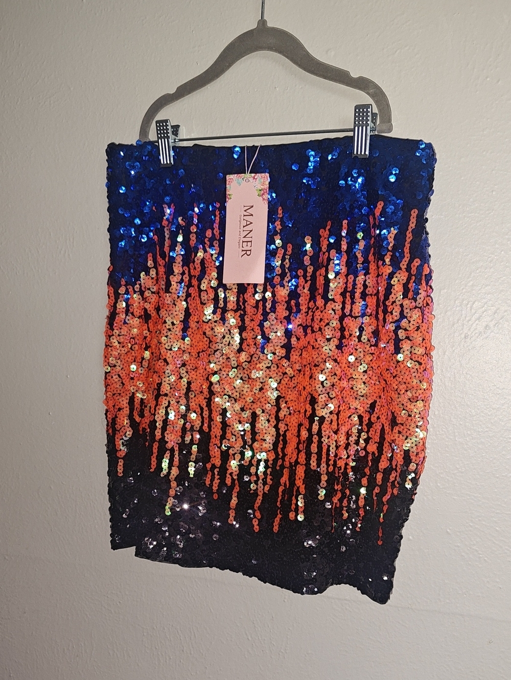 Blue Orange Black Sequin Mini Skirt Size Large